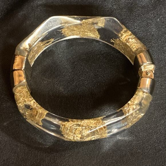 Chico's Bracelet Clear Lucite with Gold Foil & Gold Hinge Closure - Picture 5 of 6